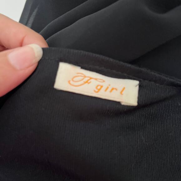 Vintage F GIRL Rhinestone Whimsigoth Womens Top 2 Black Gathered Cuff Hem Sheer - Picture 9 of 11